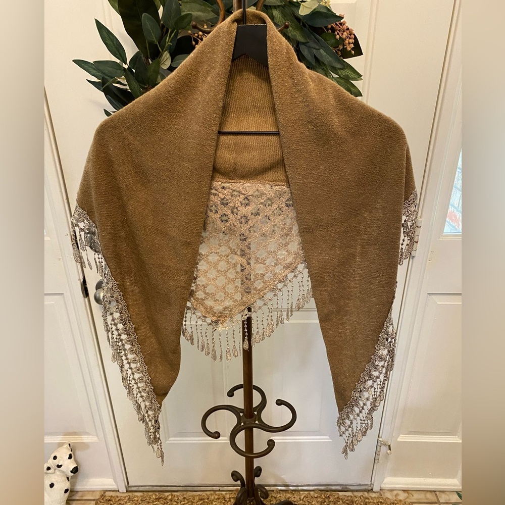 D&B Scarf with Lace Trim and Fringe